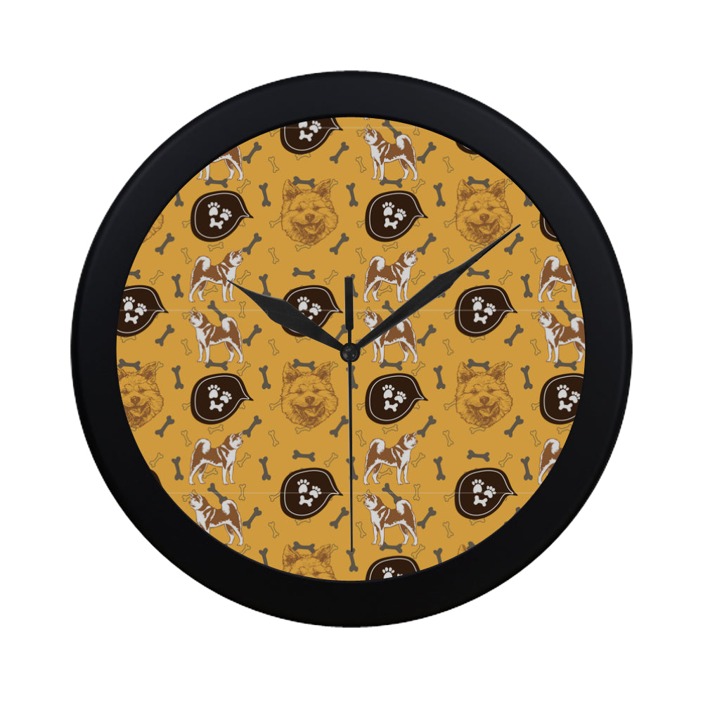 Akita Pattern Black Circular Plastic Wall clock - TeeAmazing