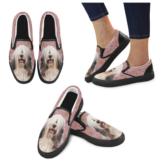 Tibetan Terrier Black Women's Slip-on Canvas Shoes - TeeAmazing