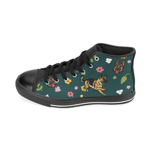 Tervuren Flower Black High Top Canvas Shoes for Kid (Model 017) - TeeAmazing