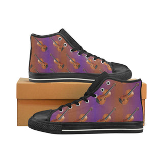 Violin Pattern Black High Top Canvas Women's Shoes/Large Size - TeeAmazing