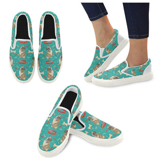 English Bulldog Water Colour Pattern No.1 White Women's Slip-on Canvas Shoes - TeeAmazing