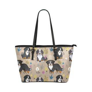 Bernese Mountain Flower Leather Tote Bag/Small - TeeAmazing