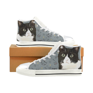 Tuxedo Cat White High Top Canvas Women's Shoes/Large Size - TeeAmazing