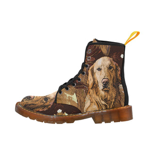 Golden Retriever Painting Black Boots For Men - TeeAmazing