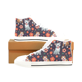 Pit bull Flower White Men’s Classic High Top Canvas Shoes /Large Size - TeeAmazing