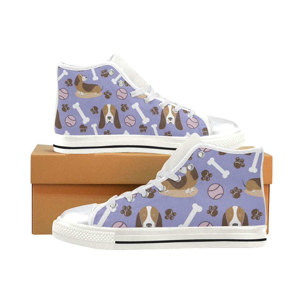 Basset Hound Pattern White High Top Canvas Women's Shoes/Large Size - TeeAmazing