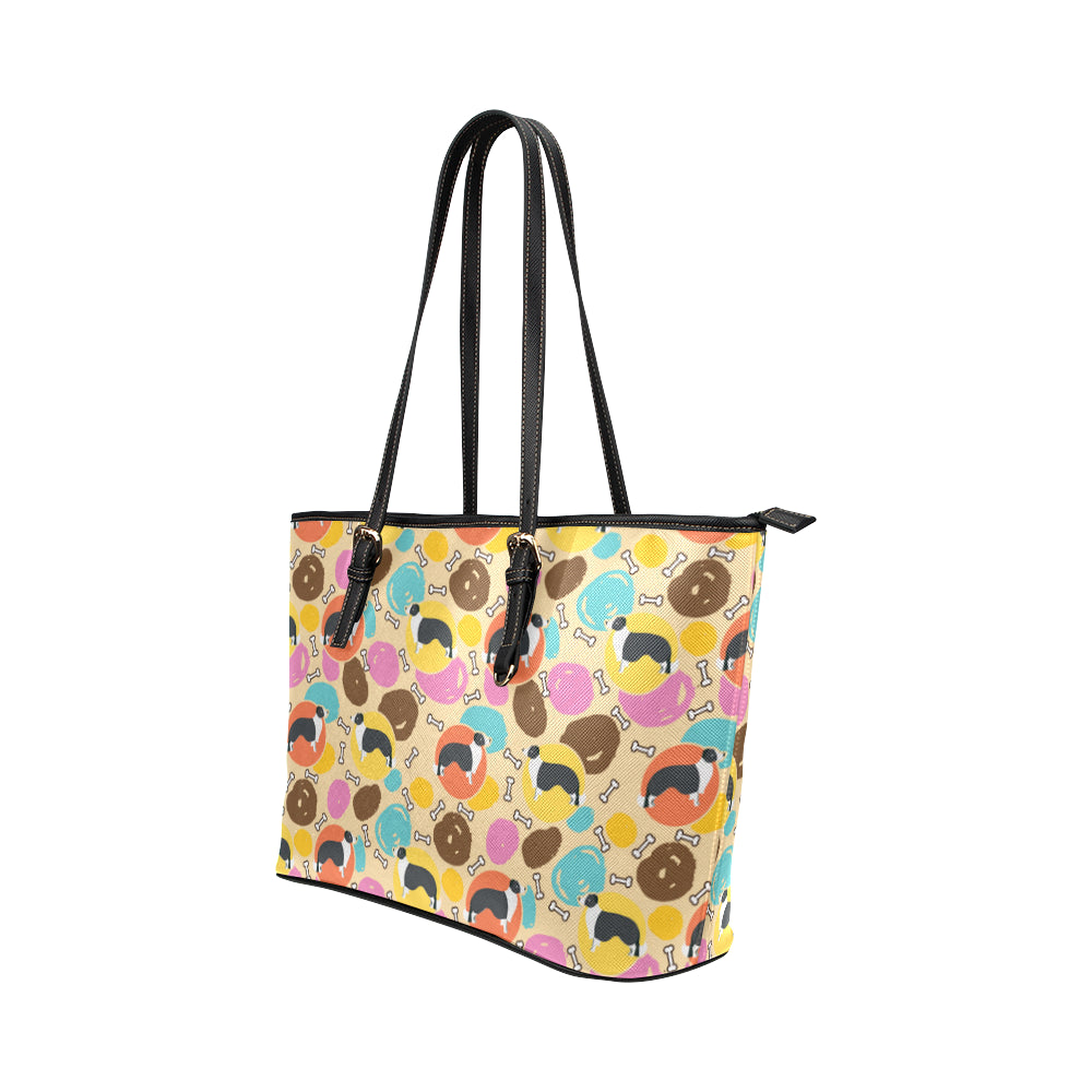 Border Collie Pattern Leather Tote Bag/Small - TeeAmazing