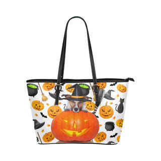 Jack Russell Halloween Leather Tote Bag/Small - TeeAmazing