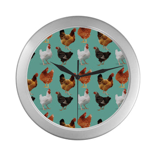 Chicken Pattern Silver Color Wall Clock - TeeAmazing