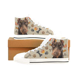 Doberman Dog White Men’s Classic High Top Canvas Shoes /Large Size - TeeAmazing