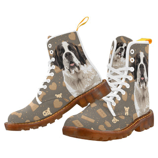 St. Bernard Dog White Boots For Men - TeeAmazing