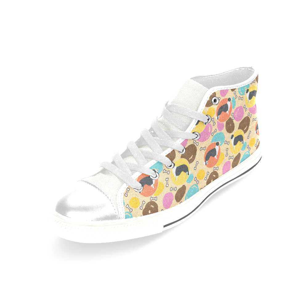Border Collie Pattern White Women's Classic High Top Canvas Shoes - TeeAmazing