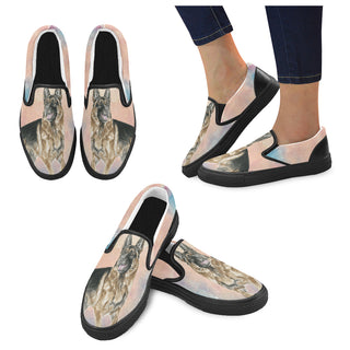 German Shepherd Water Colour No.1 Black Women's Slip-on Canvas Shoes - TeeAmazing