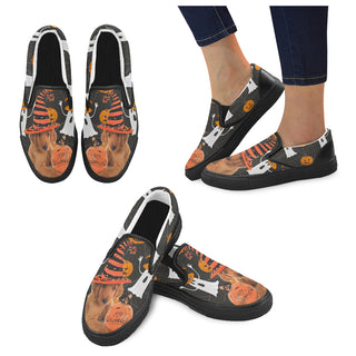 Golden Retriever Halloween Black Women's Slip-on Canvas Shoes - TeeAmazing