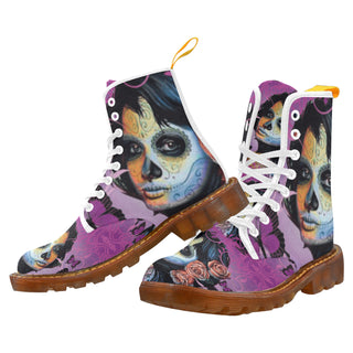 Sugar Skull Candy V1 White Boots For Women - TeeAmazing
