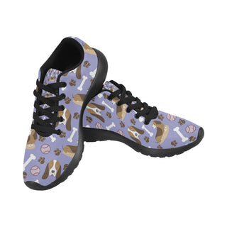 Basset Hound Pattern Black Sneakers for Women - TeeAmazing