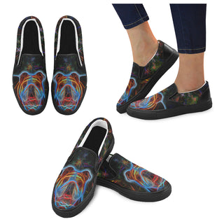 English Bulldog Glow Design 2 Black Women's Slip-on Canvas Shoes - TeeAmazing