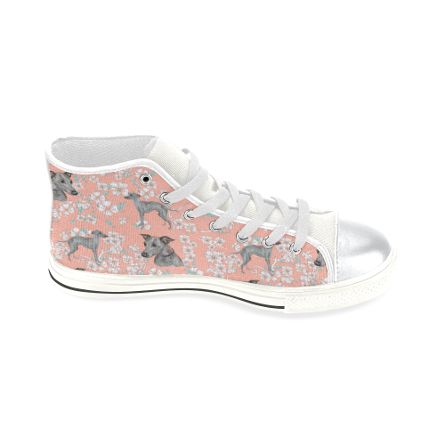 Italian Greyhound Flower White High Top Canvas Shoes for Kid (Model 017) - TeeAmazing