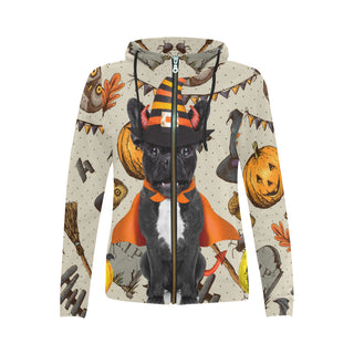 French Bulldog Halloween All Over Print Full Zip Hoodie for Women - TeeAmazing