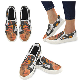 Golden Retriever Halloween White Women's Slip-on Canvas Shoes - TeeAmazing