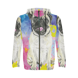 Pug Water Colour No.2 All Over Print Full Zip Hoodie for Men - TeeAmazing