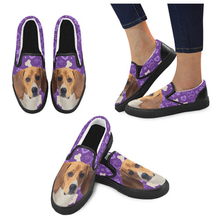 Beagle Black Women's Slip-on Canvas Shoes - TeeAmazing