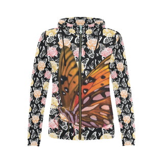 Butterfly All Over Print Full Zip Hoodie for Women - TeeAmazing