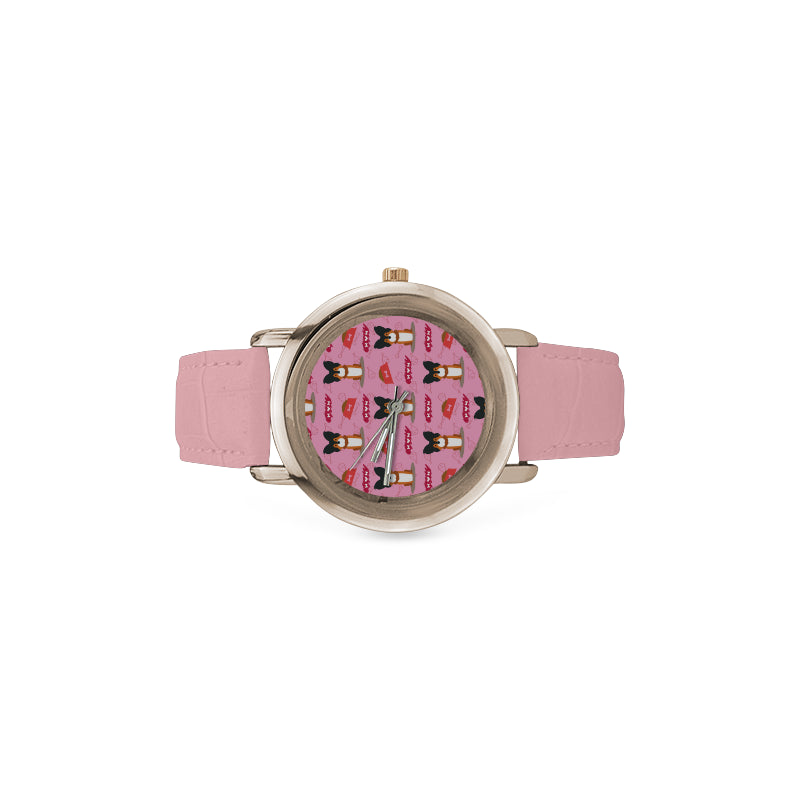 Papillon Pattern Women's Rose Gold Leather Strap Watch - TeeAmazing