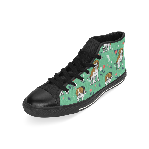 Beagle Flower Black High Top Canvas Shoes for Kid (Model 017) - TeeAmazing