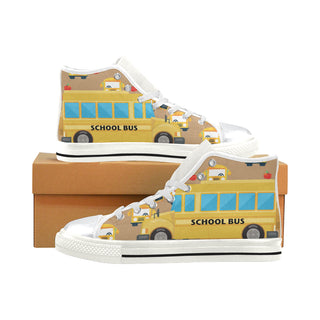 School Bus White High Top Canvas Shoes for Kid - TeeAmazing