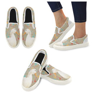 Duck White Women's Slip-on Canvas Shoes - TeeAmazing