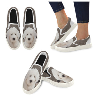 Old English Sheepdog Dog White Women's Slip-on Canvas Shoes - TeeAmazing