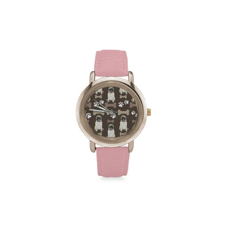 Pug Water Colour Pattern No.1 Women's Rose Gold Leather Strap Watch - TeeAmazing