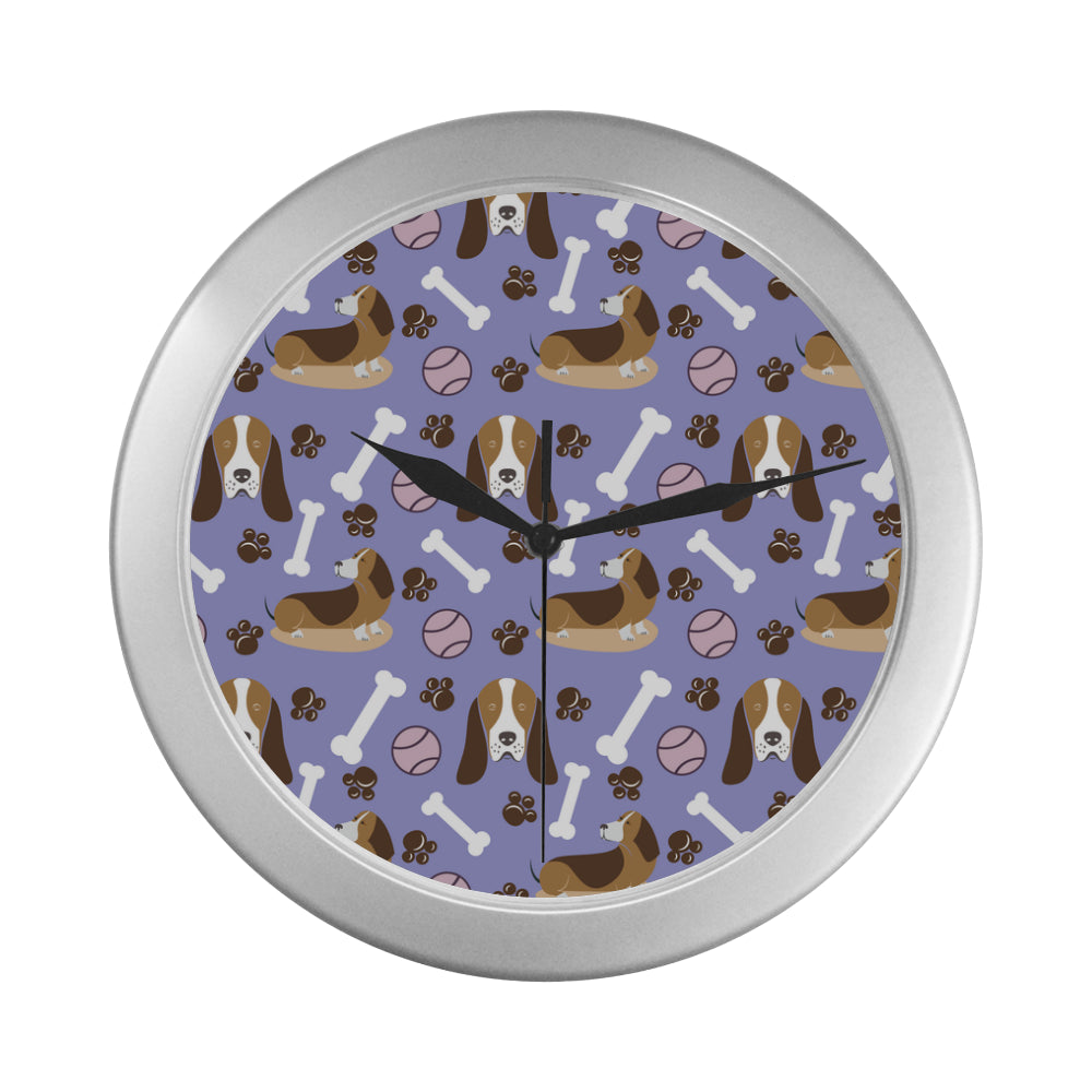 Basset Hound Pattern Silver Color Wall Clock - TeeAmazing