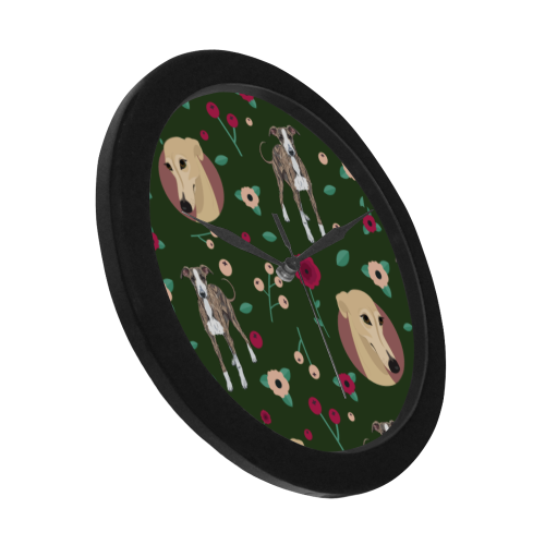 Greyhound Flower Black Circular Plastic Wall clock - TeeAmazing