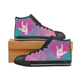 ASL Love Sign Black Men’s Classic High Top Canvas Shoes - TeeAmazing