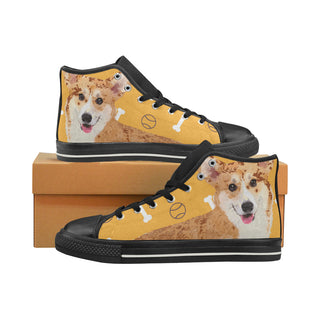 Corgi Black Women's Classic High Top Canvas Shoes - TeeAmazing