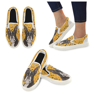 Boston Terrier White Women's Slip-on Canvas Shoes - TeeAmazing