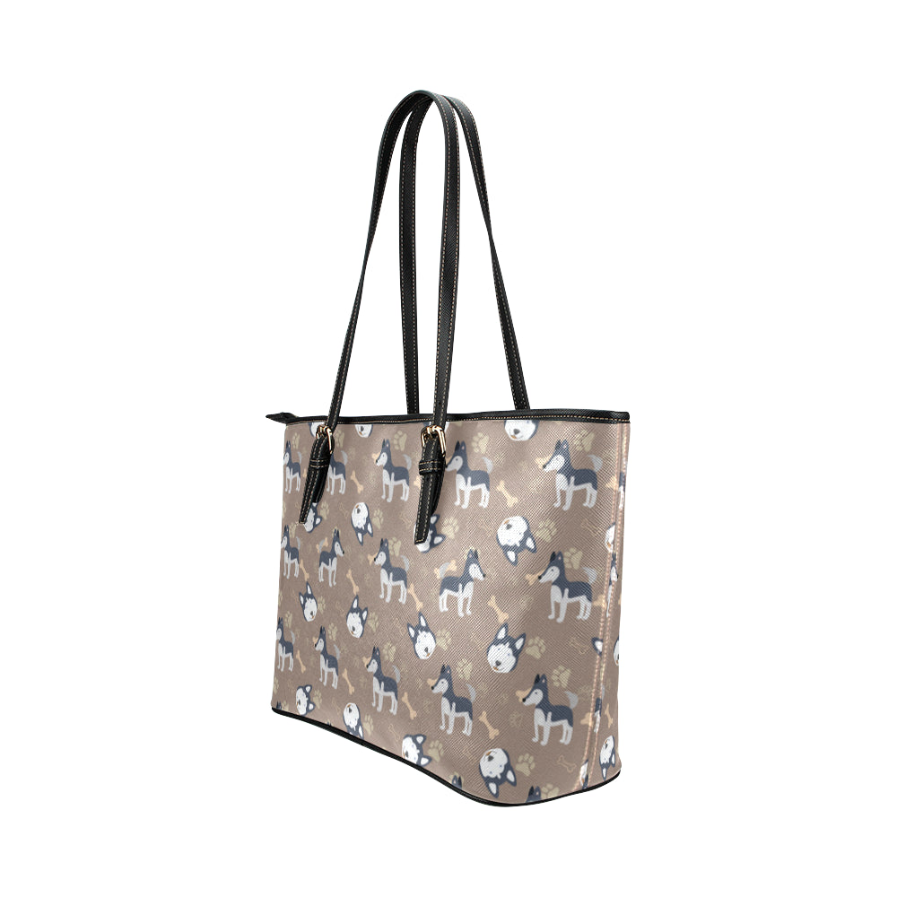 Siberian Husky Pattern Leather Tote Bag/Small - TeeAmazing