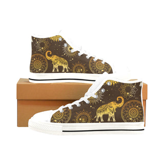 Elephant and Mandalas White Men’s Classic High Top Canvas Shoes /Large Size - TeeAmazing