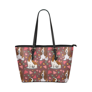 Basset Hound Flower Leather Tote Bag/Small - TeeAmazing