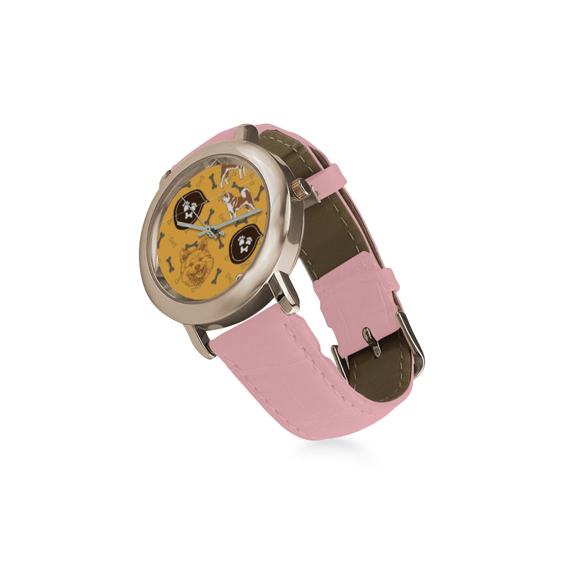 Akita Pattern Women's Rose Gold Leather Strap Watch - TeeAmazing