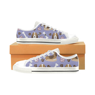 Basset Hound Pattern White Low Top Canvas Shoes for Kid - TeeAmazing