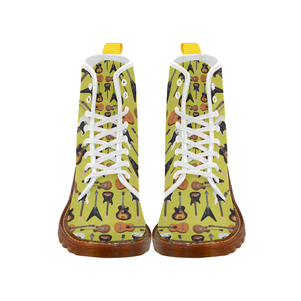 Guitar Pattern White Boots For Men - TeeAmazing