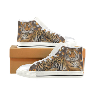 Tiger White High Top Canvas Shoes for Kid - TeeAmazing