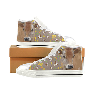 Cow White High Top Canvas Shoes for Kid - TeeAmazing