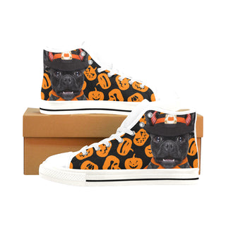 French Bulldog Halloweeen White Men’s Classic High Top Canvas Shoes /Large Size - TeeAmazing