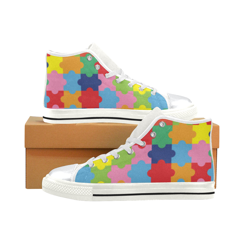 Autism White High Top Canvas Shoes for Kid - TeeAmazing
