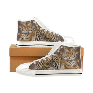 Tiger White Men’s Classic High Top Canvas Shoes - TeeAmazing