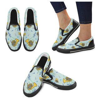 French Horn Pattern Black Women's Slip-on Canvas Shoes - TeeAmazing